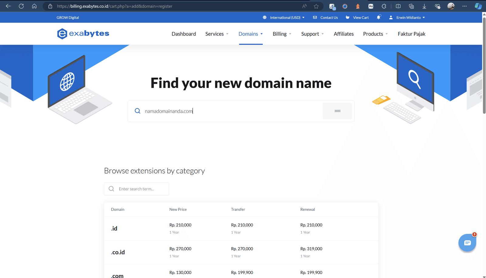 cari domain di exabytes