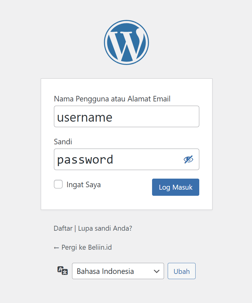 halaman login wordpress