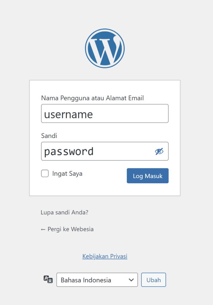 Masuk ke Dashboard WordPress