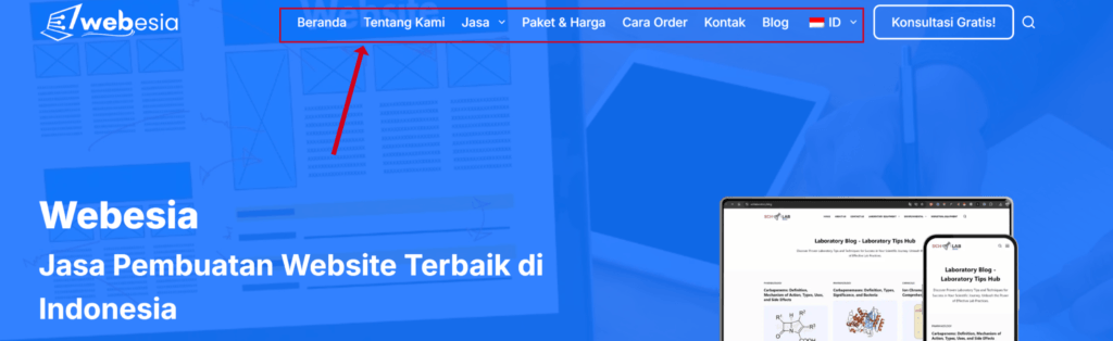 Memeriksa Menu di Situs Anda